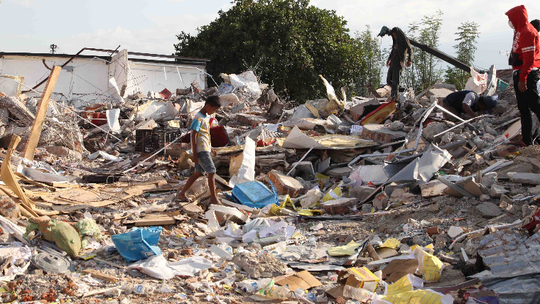 Wreckage after Indonesia earthquake and tsunami.