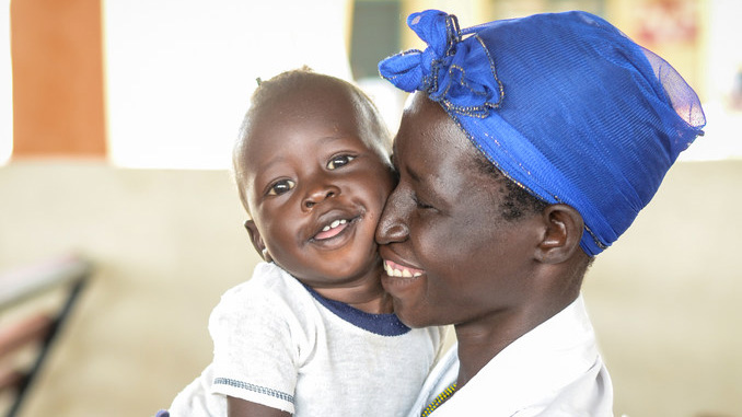 Young John Jacob and his mother Wilma at the malnutrition clinic in Juba.